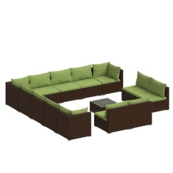 vidaXL Set muebles de jardín 14 pzas y cojines ratán sintético marrón