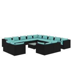 vidaXL Set de muebles de jardín 14 pzas cojines ratán sintético negro
