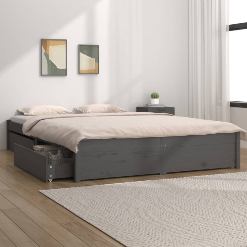 vidaXL Estructura de cama con cajones gris 140x200 cm vidaXL Estructura de cama con cajones gris 140x200 cm