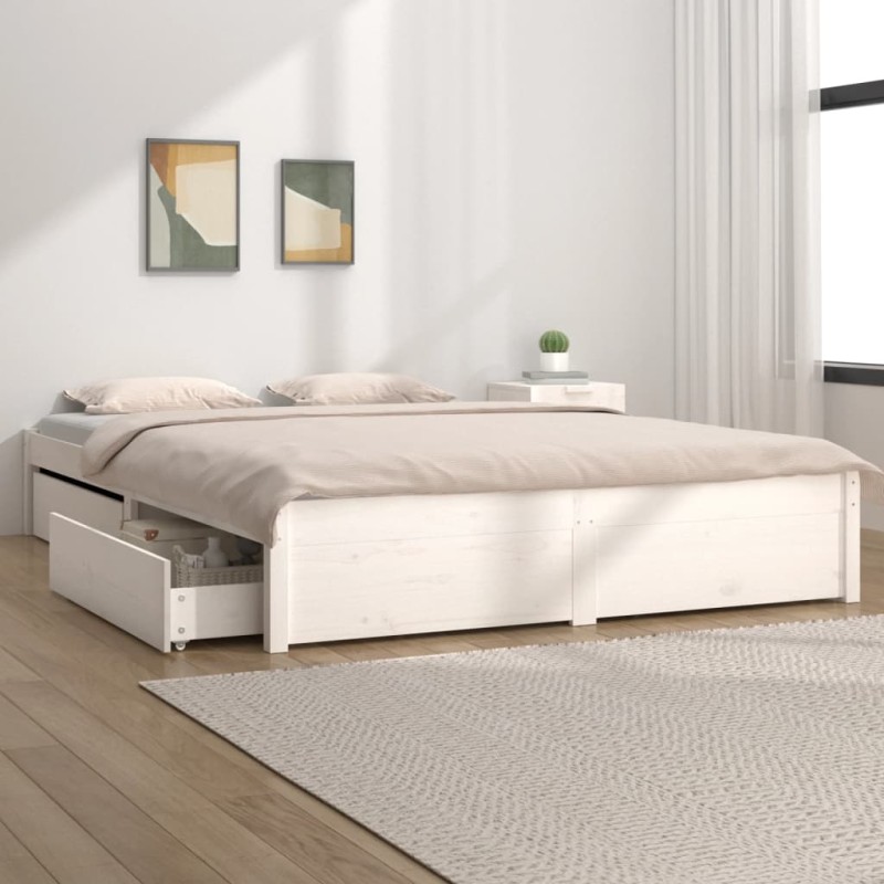 vidaXL Estructura de cama con cajones doble blanco 135x190 cm vidaXL Estructura de cama con cajones doble blanco 135x190 cm