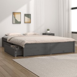 vidaXL Estructura de cama con cajones gris 150x200 cm