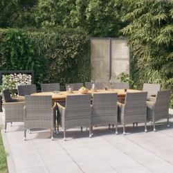 vidaXL Juego de comedor de jardín 13 piezas con cojines gris