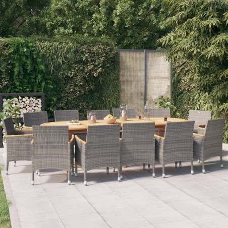 vidaXL Juego de comedor de jardín 13 piezas con cojines gris
