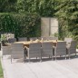 vidaXL Juego de comedor de jardín 13 piezas con cojines gris