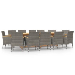 vidaXL Juego de comedor de jardín 13 piezas con cojines gris