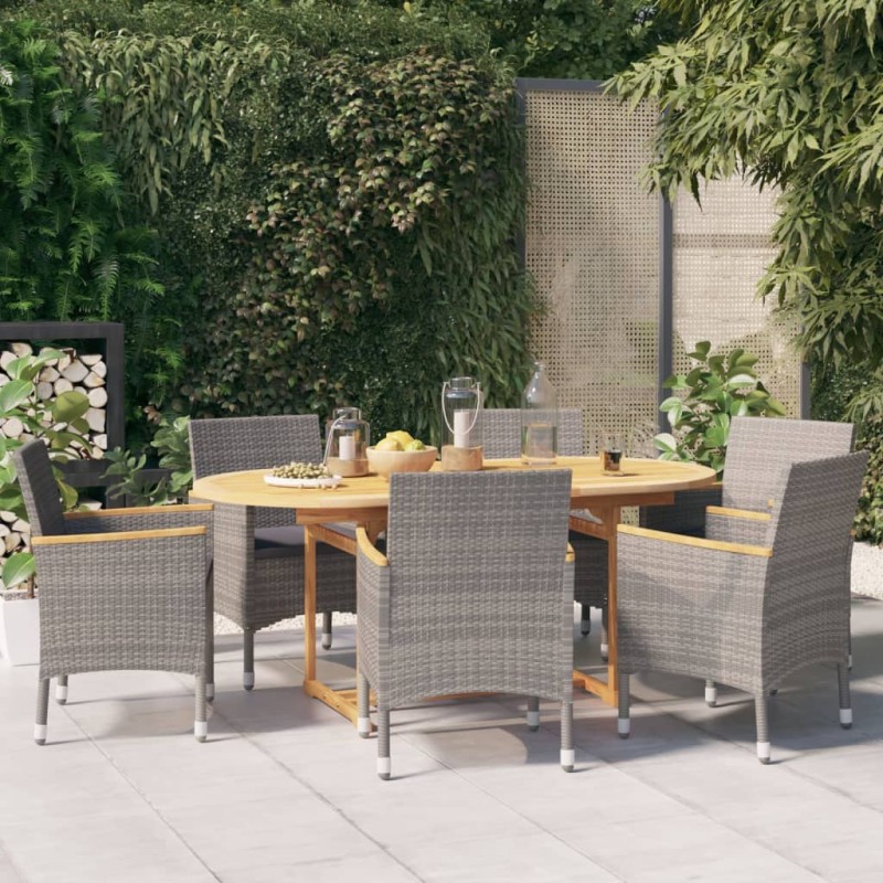 vidaXL Juego de comedor de jardín 7 piezas con cojines gris vidaXL Juego de comedor de jardín 7 piezas con cojines gris