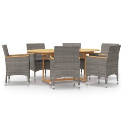 vidaXL Juego de comedor de jardín 7 piezas con cojines gris