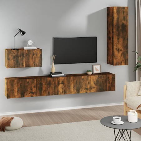 vidaXL Set de muebles de TV 4 pzas madera contrachapada roble ahumado