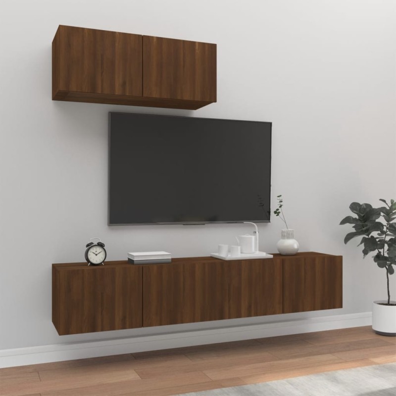 vidaXL Set de muebles para TV 3 pzas madera contrachapada roble marrón vidaXL Set de muebles para TV 3 pzas madera contrachapada roble marrón
