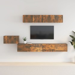 vidaXL Set de muebles de TV 5 pzas madera contrachapada roble ahumado