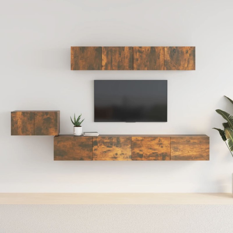 vidaXL Set de muebles de TV 5 pzas madera contrachapada roble ahumado vidaXL Set de muebles de TV 5 pzas madera contrachapada roble ahumado