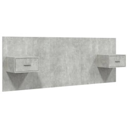 vidaXL Cabecero de cama con mesitas madera contrachapada gris hormigón