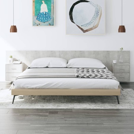 vidaXL Cabecero de cama y mesitas madera contrachapada gris hormigón