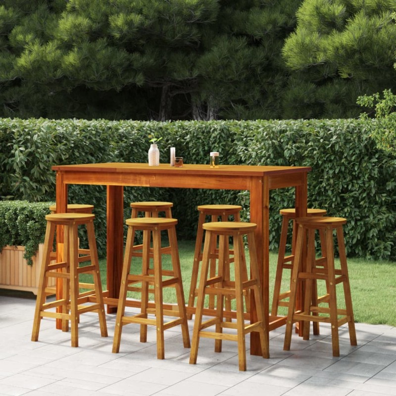 vidaXL Juego muebles de bar para jardín 9 pzas madera maciza de acacia vidaXL Juego muebles de bar para jardín 9 pzas madera maciza de acacia
