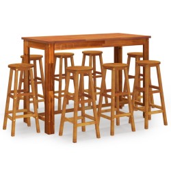 vidaXL Juego muebles de bar para jardín 9 pzas madera maciza de acacia