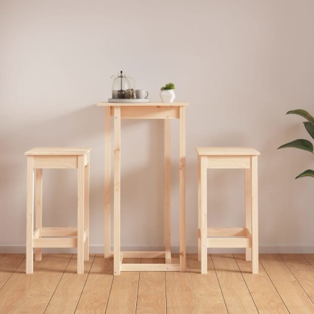 vidaXL Set de bar 3 piezas madera maciza de pino