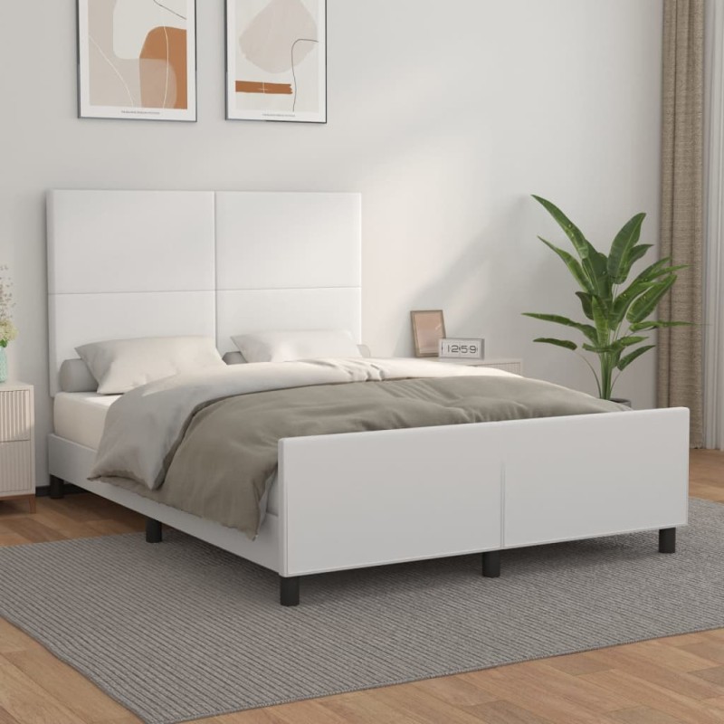 vidaXL Estructura de cama cabecero cuero sintético blanco 140x190 cm vidaXL Estructura de cama cabecero cuero sintético blanco 140x190 cm