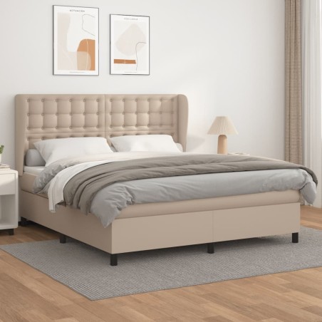 vidaXL Cama box spring con colchón cuero sintético capuchino 160x200cm
