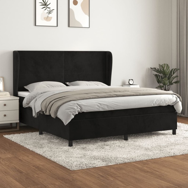 vidaXL Cama box spring con colchón terciopelo negro 160x200 cm vidaXL Cama box spring con colchón terciopelo negro 160x200 cm