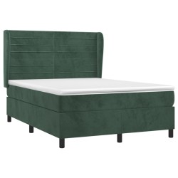 vidaXL Cama box spring con colchón terciopelo verde oscuro 140x190 cm