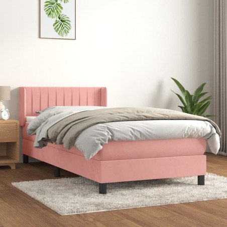 vidaXL Cama box spring con colchón terciopelo rosa 90x200 cm