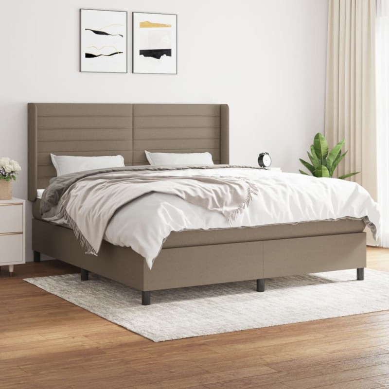 vidaXL Cama box spring con colchón tela gris taupe 160x200 cm