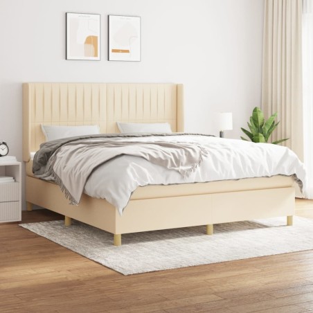 vidaXL Cama box spring con colchón tela color crema 160x200 cm