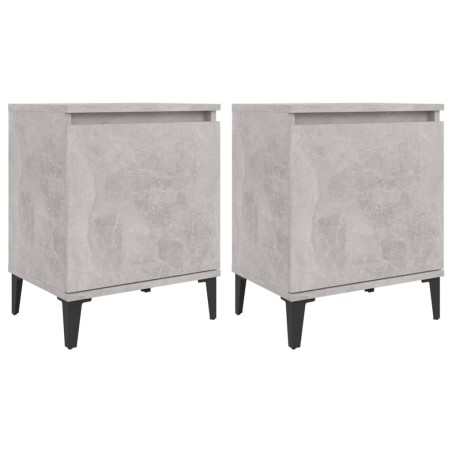 vidaXL Mesitas de noche 2 uds patas de metal gris hormigón 40x30x50 cm