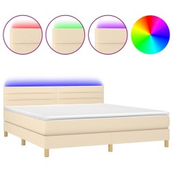 vidaXL Cama box spring con colchón y LED tela crema 160x200 cm