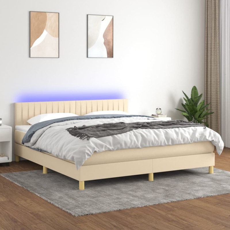 vidaXL Cama box spring con colchón y LED tela crema 160x200 cm vidaXL Cama box spring con colchón y LED tela crema 160x200 cm