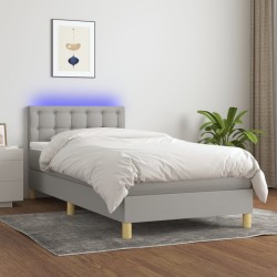 vidaXL Cama box spring con colchón tela y LED gris claro 90x190 cm
