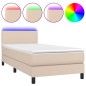vidaXL Cama box spring colchón LED cuero sintético capuchino 90x190 cm vidaXL Cama box spring colchón LED cuero sintético capuchino 90x190 cm