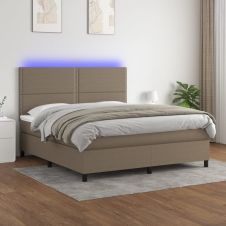 vidaXL Cama box spring colchón y luces LED tela gris taupe 160x200 cm