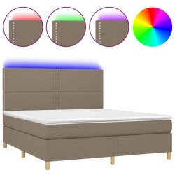 vidaXL Cama box spring colchón y luces LED tela gris taupe 180x200 cm