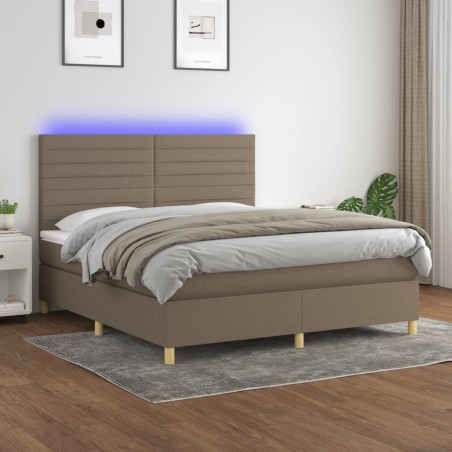 vidaXL Cama box spring colchón y luces LED tela gris taupe 160x200 cm