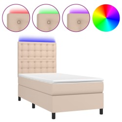 vidaXL Cama box spring colchón LED cuero sintético capuchino 90x190 cm