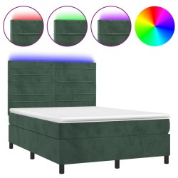 vidaXL Cama box spring colchón y LED terciopelo verde oscuro 140x190cm