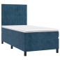 vidaXL Cama box spring colchón y LED terciopelo azul oscuro 90x190 cm