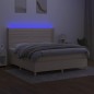 vidaXL Cama box spring colchón y luces LED tela crema 160x200 cm vidaXL Cama box spring colchón y luces LED tela crema 160x200 cm