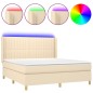 vidaXL Cama box spring colchón y luces LED tela crema 160x200 cm
