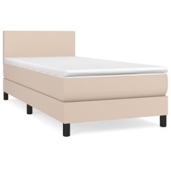 vidaXL Cama box spring con colchón cuero sintético capuchino 90x190 cm