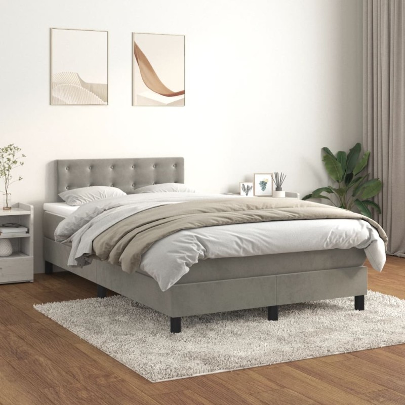 vidaXL Cama box spring con colchón terciopelo gris claro 120x200 cm vidaXL Cama box spring con colchón terciopelo gris claro 120x200 cm
