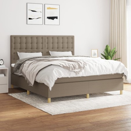 vidaXL Cama box spring con colchón tela gris taupe 160x200 cm