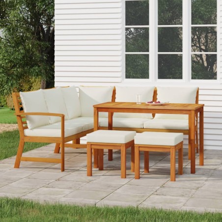 vidaXL Juego comedor de jardín 6 pzas con cojines madera maciza acacia