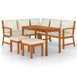 vidaXL Juego comedor de jardín 6 pzas con cojines madera maciza acacia