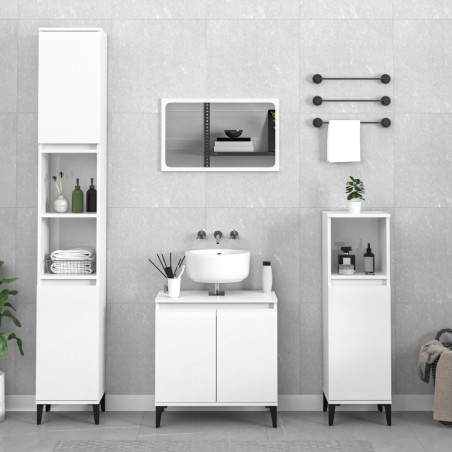 vidaXL Set muebles de baño 3 piezas madera contrachapada blanco brillo