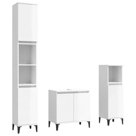 vidaXL Set muebles de baño 3 piezas madera contrachapada blanco brillo