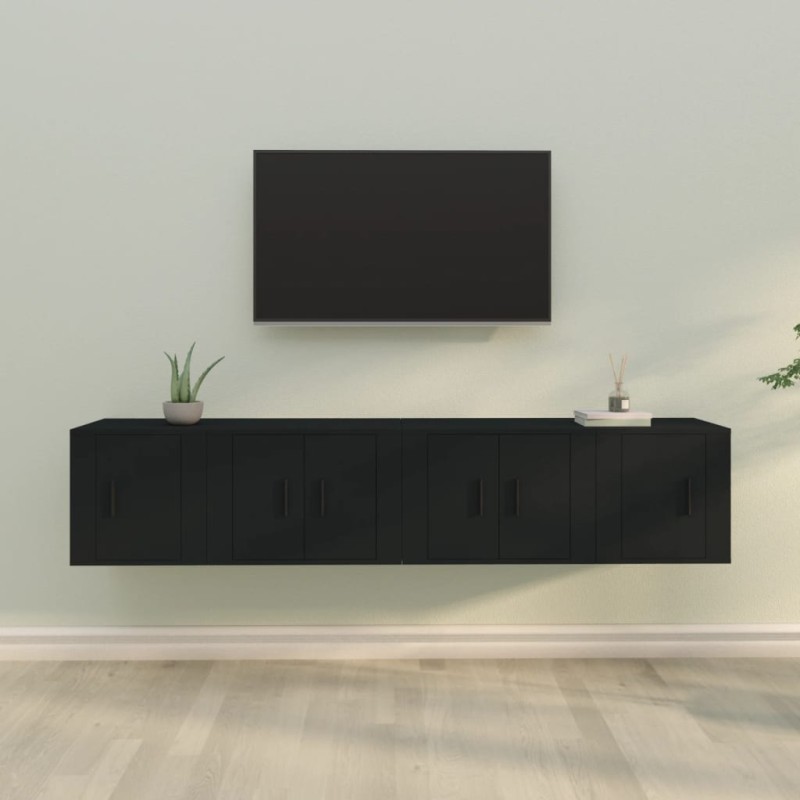 vidaXL Set de muebles para TV 4 piezas madera contrachapada negro vidaXL Set de muebles para TV 4 piezas madera contrachapada negro