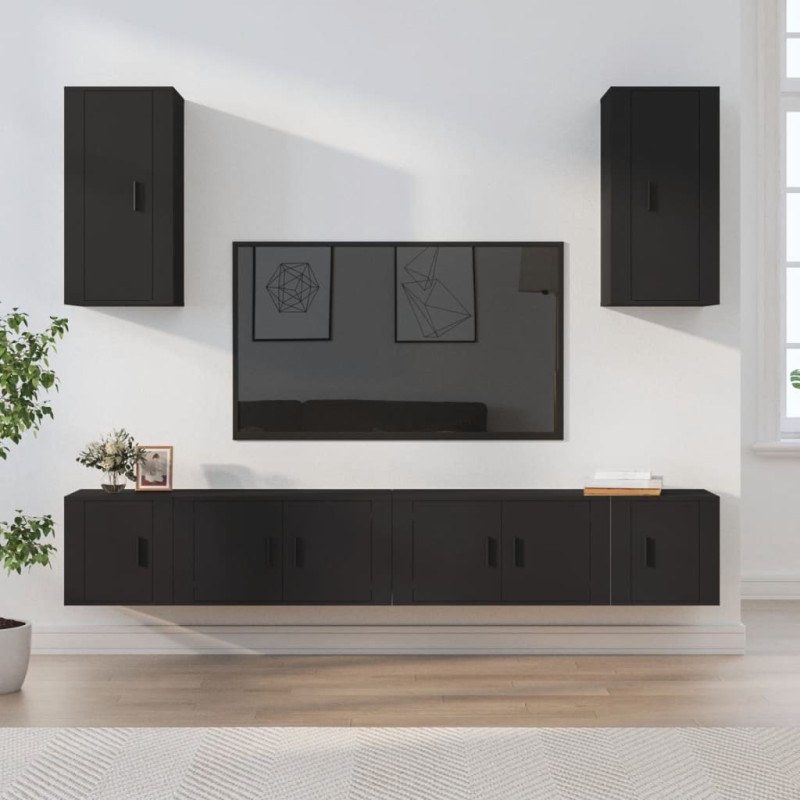 vidaXL Set de muebles para TV 6 piezas madera contrachapada negro vidaXL Set de muebles para TV 6 piezas madera contrachapada negro