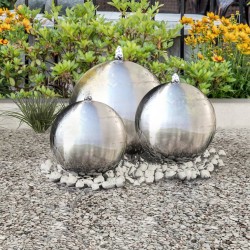 vidaXL Fuentes de jardín esféricas 3 unidades con LED acero inoxidable